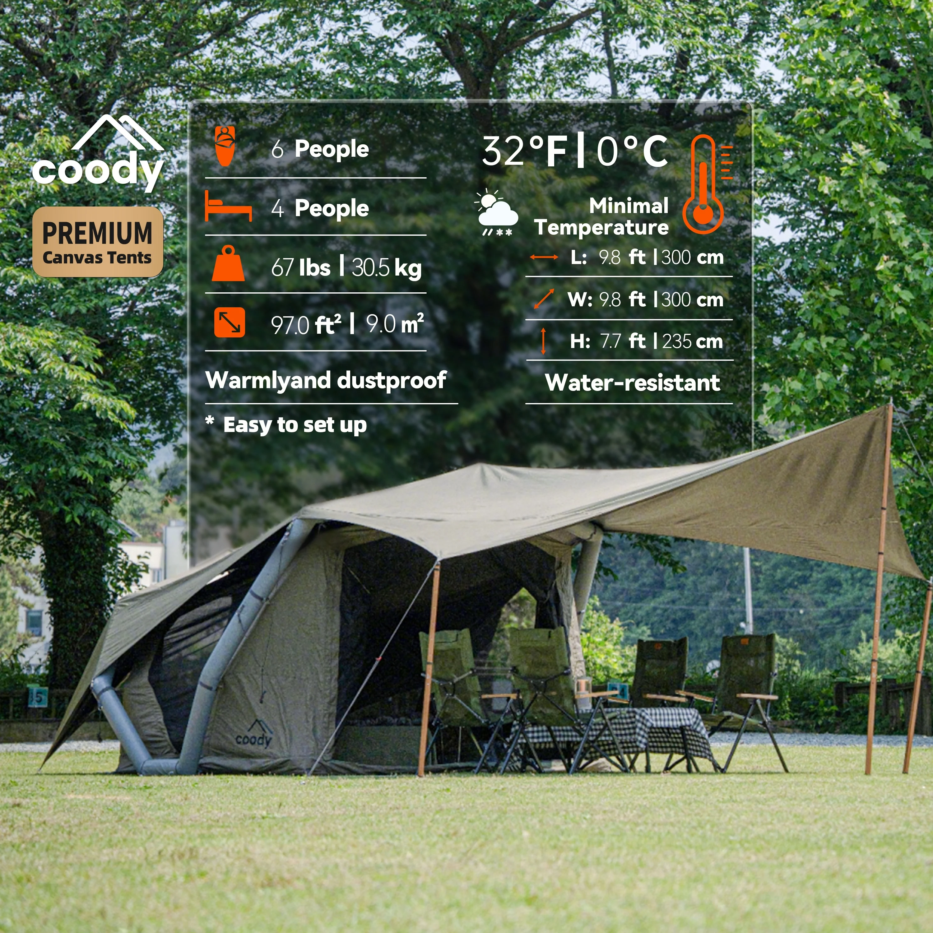 Havena Air Tent-Army Green Portable Family Luxury Glamping Unique Outdoor Canvas Tent Family Camping Inflatable Tent