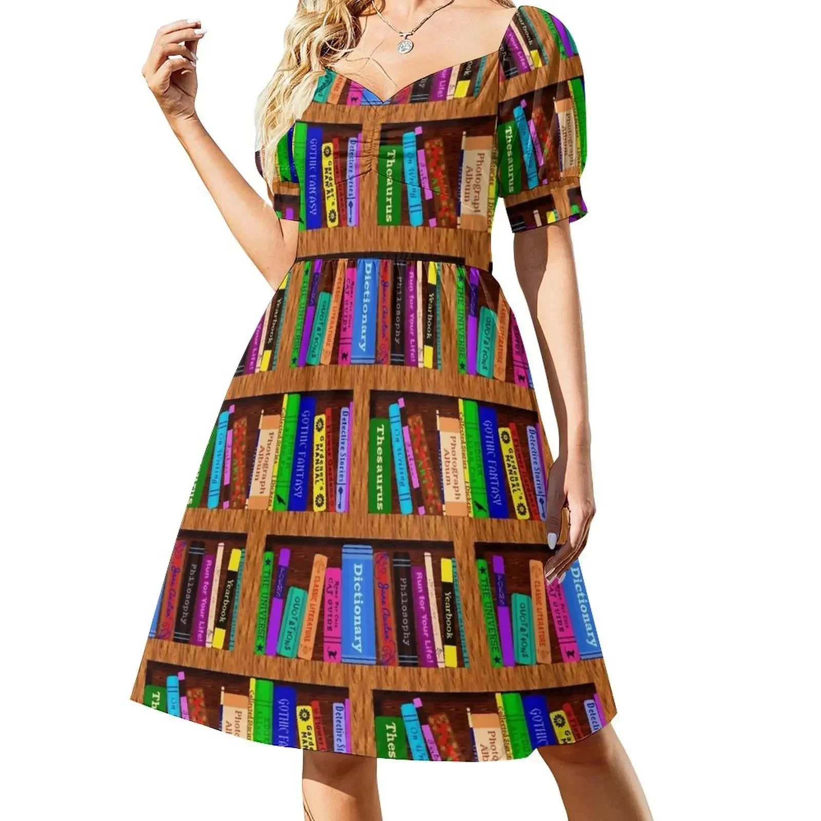 

Library Bookshelf Background Pattern for Readers Short-Sleeved Dress dress birthday dresses for women Dress