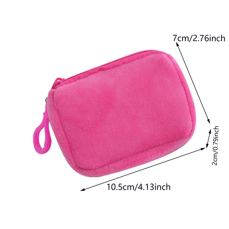 Cute Candy Color Plush Coin Purse Women Minimalist Square Change Pouch Wallet Headphone Bag Key Holder