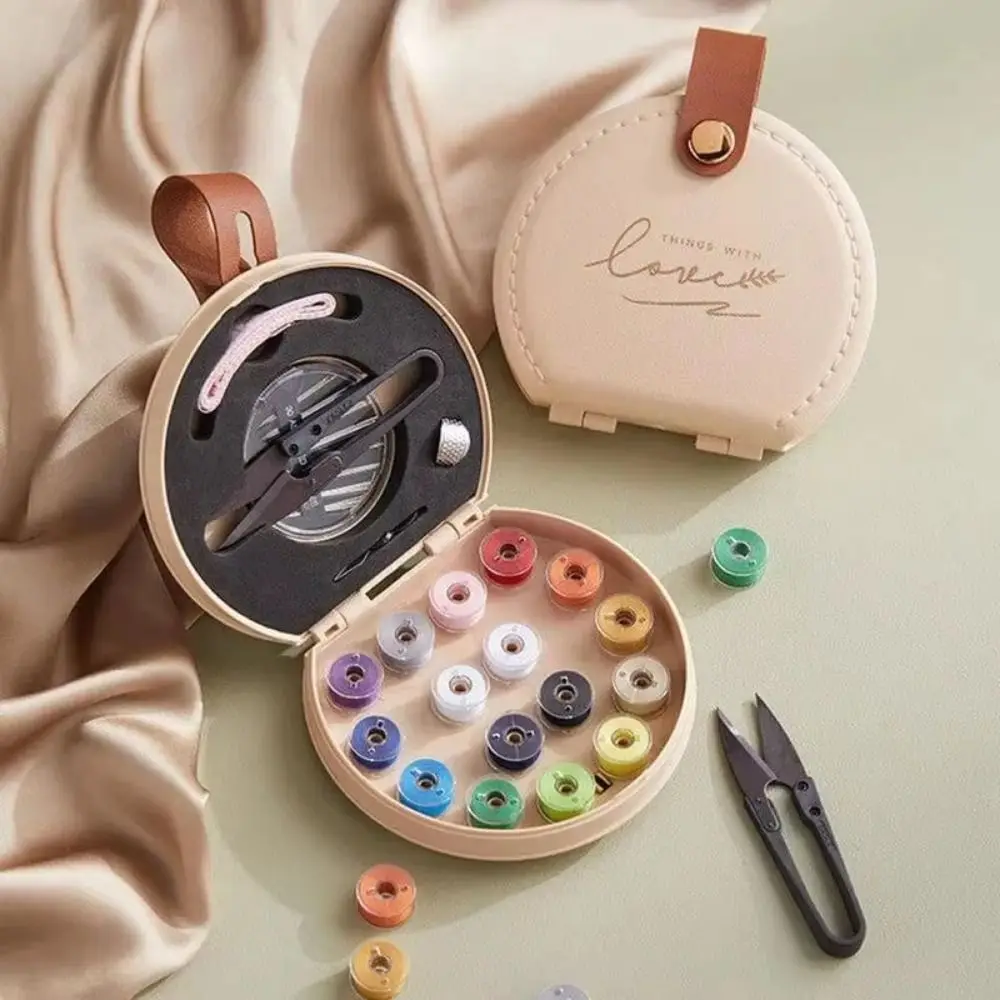 

Portable Mini Sewing Set PU Leather Case Compact Storage Needle Threads Box Space Saving Handheld Travel Sewing Kit