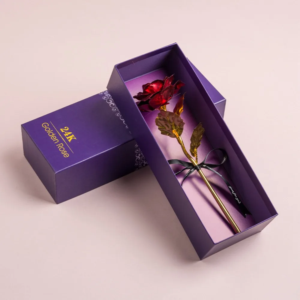 

Romantic Gold Foil Rose Flower Foil Plated Long Stem Rose Flower Gift Box Colorful Simulation Rose Bouquet Valentine's Day