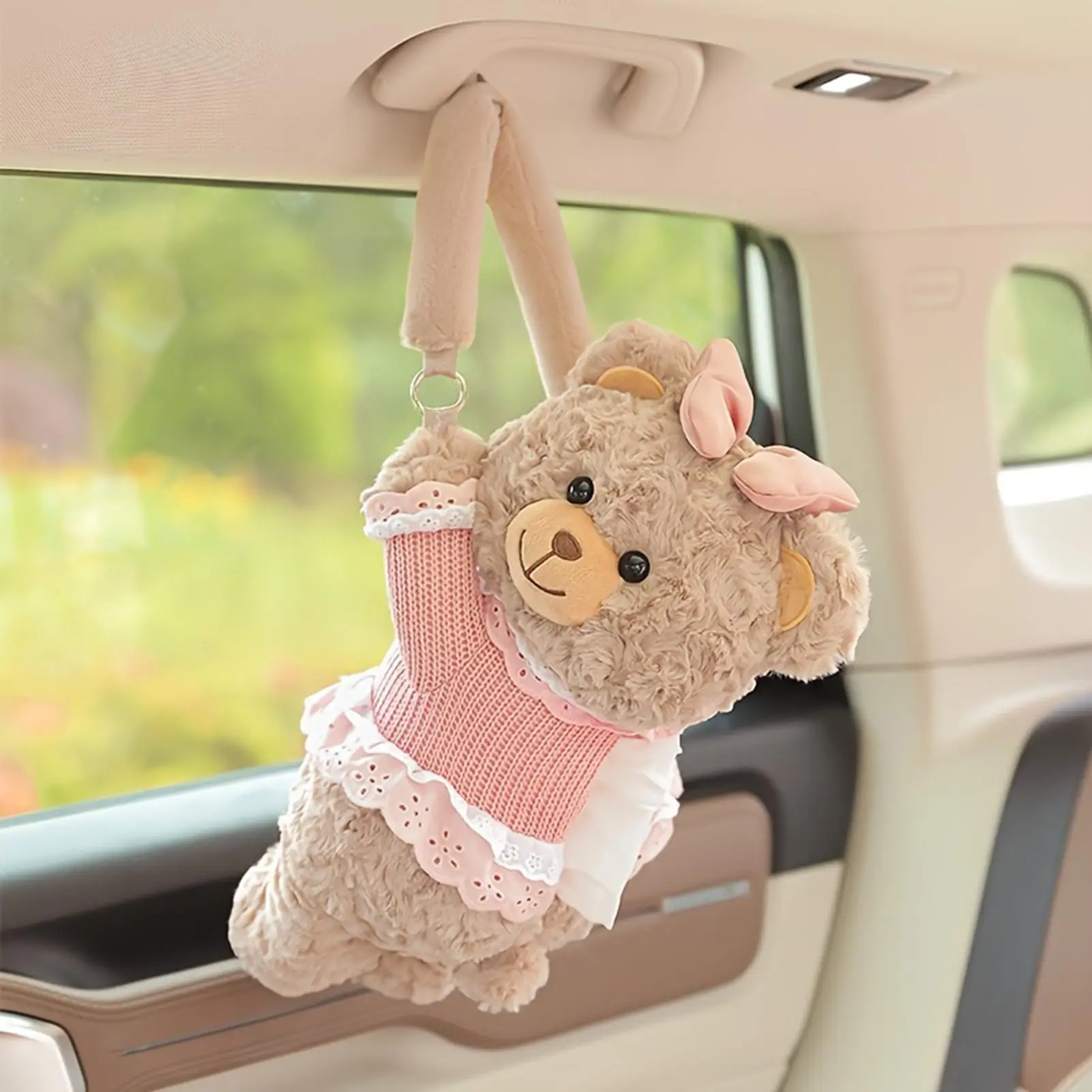 Car Tissue Boxes Multifunctional Hanging Large Capacity Tissue Bags Cute Bear Dolls Car Decoration Pendant Paper Storage Bag