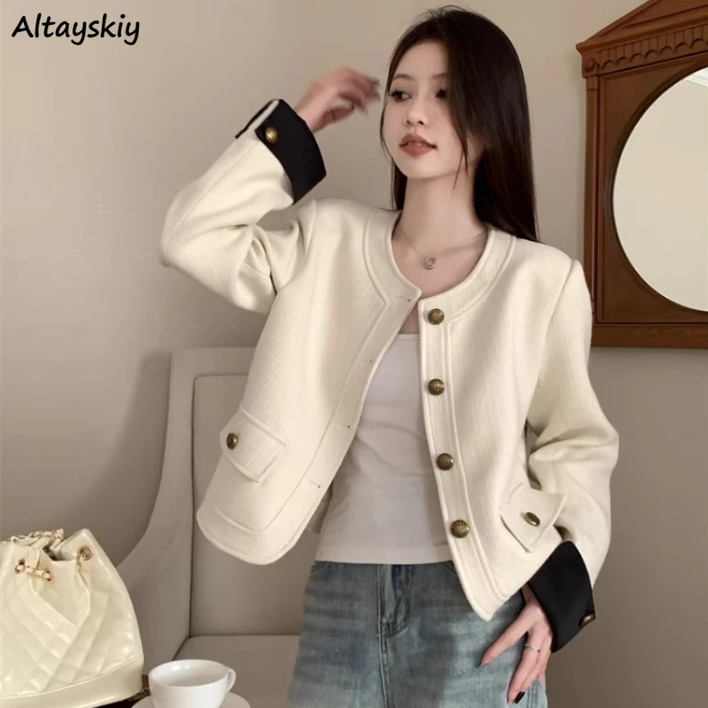 Crop Jackets Women Single Breasted Fashion Autumn Tender Casual Coats Popular All-match Temper Ulzzang Daily Slouchy Official