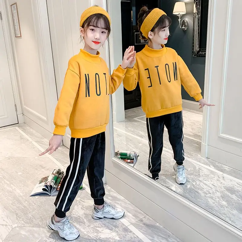 Girls' Sweater Fleece-Lined Thickened Children's Winter Clothing New Half Turtleneck Pullover Children and Teens Bottoming Shirt