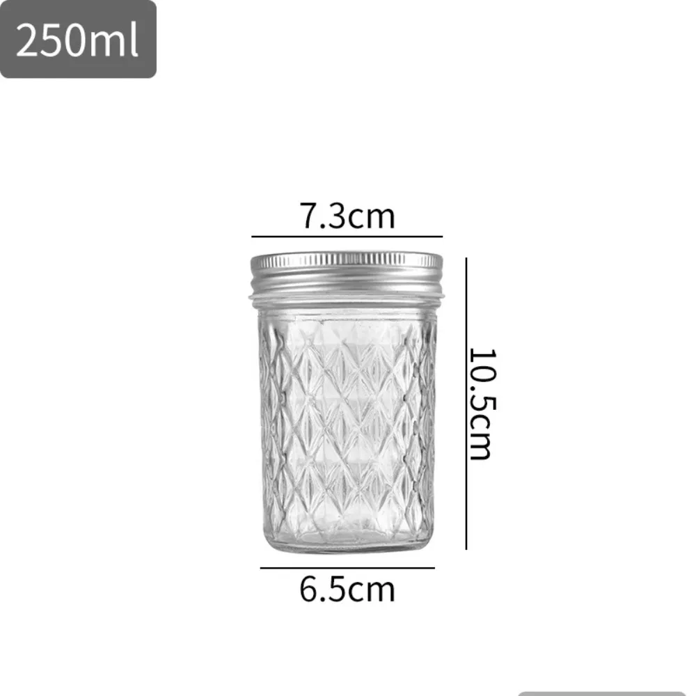 Glass Mason Jar Transparent Labelable Transparent Glass Can 120ml/250ml/280ml/350ml/450ml/650ml Diamond Pattern Split Jar