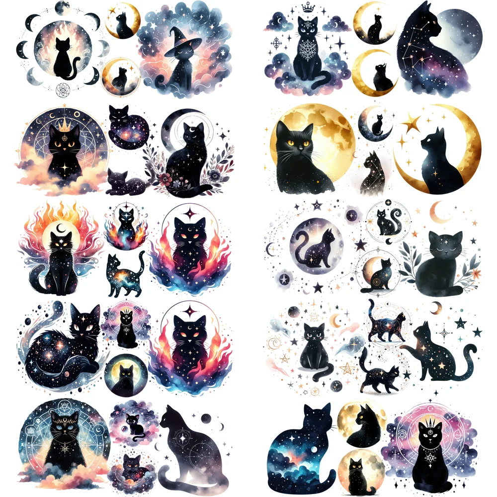 Mixed Moon Black Cat Designs UV DTF Cup Wrap For 16oz Libbey Cup Stellar Zodiac Pattern Cup Wraps 3D Stickers