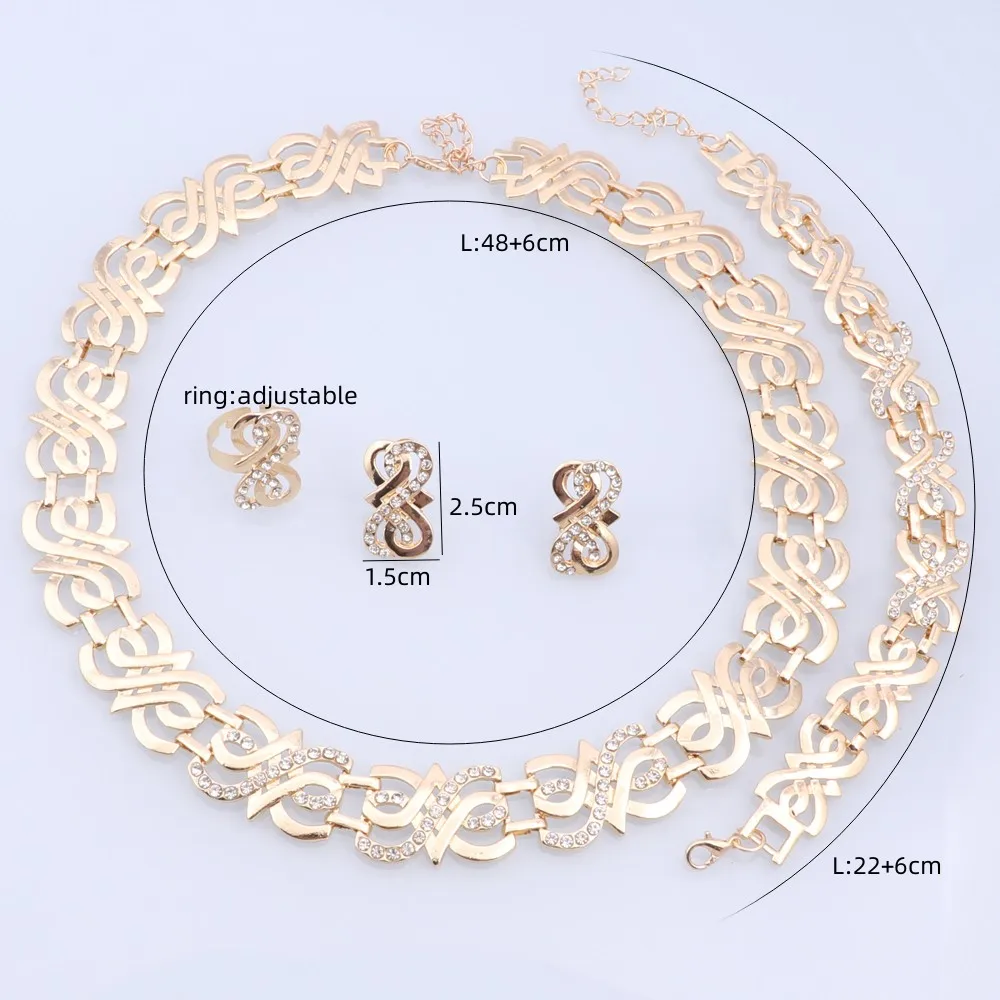 Elegant Gold Color Women Jewelry Sets Necklace Earrings Bracelet Rings Sets  Dubai Wedding Banquet Party Gifts