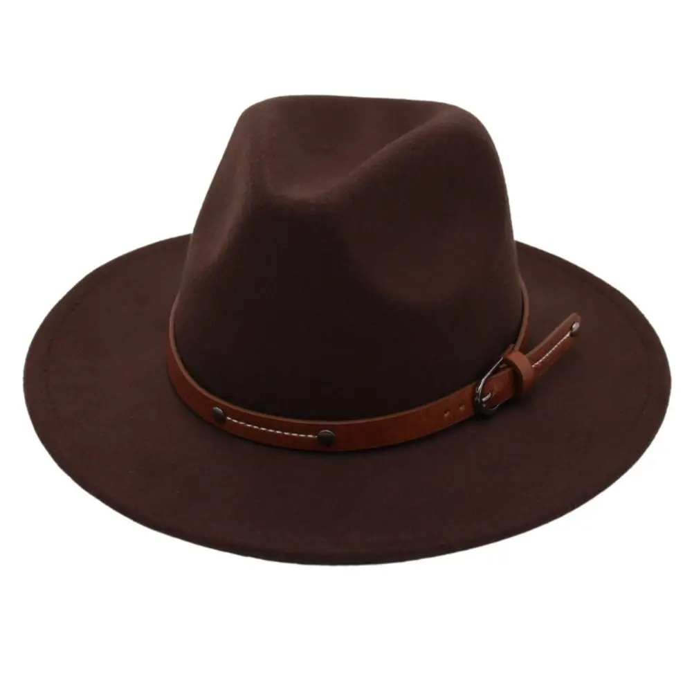 Mode Mit Gürtel Schnalle Filz Fedora Hüte Vintage Breite Krempe Panama Kappe Elegante Weiche Jazz Hut Männer Frauen – Detail 4