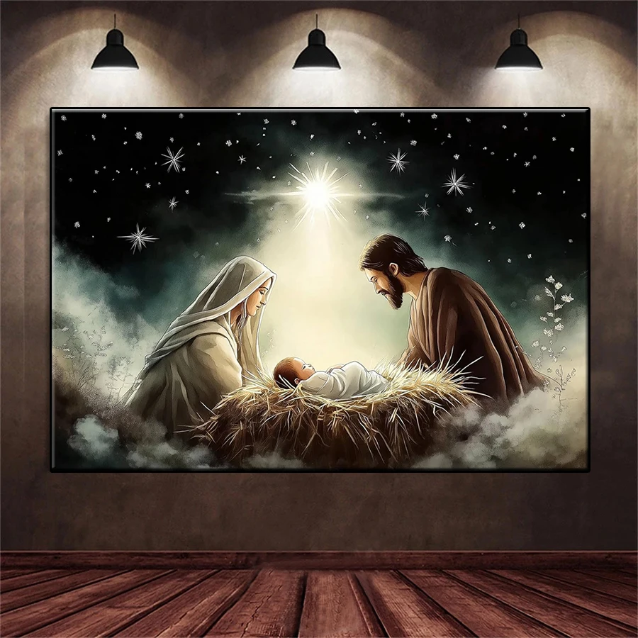 Kit de Broderie Diamant Nouvelle Religion Notre-Dame de Jésus-Christ Peinture Murale en Mosaïque Diamant Complète Point de Croix Décoration Murale
