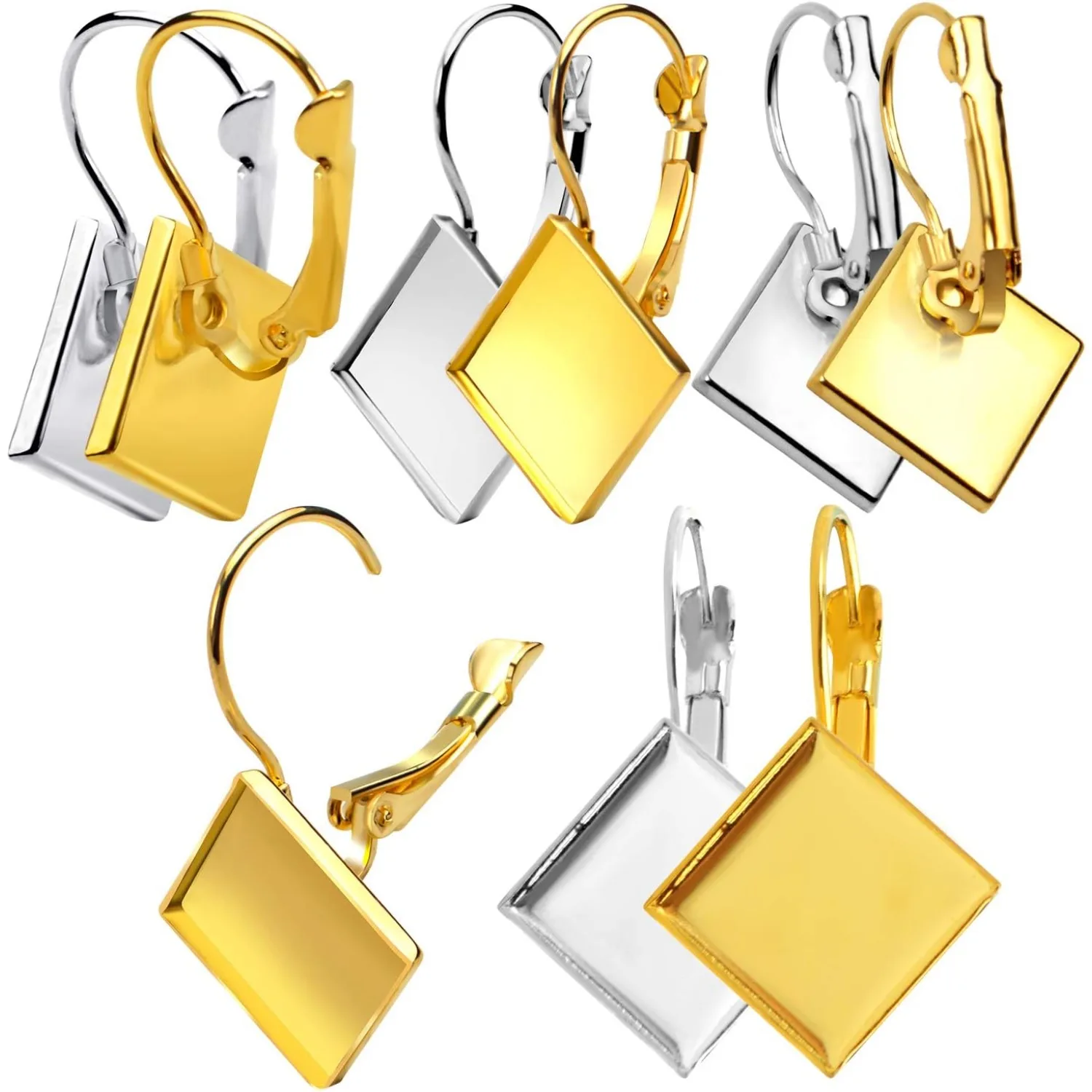 

20 Pieces Brass Lever Back Hoop Bezel Earrings Earwires with Flat Square Tray for DIY Domed Cabochons Earrings - 12 mm Tray