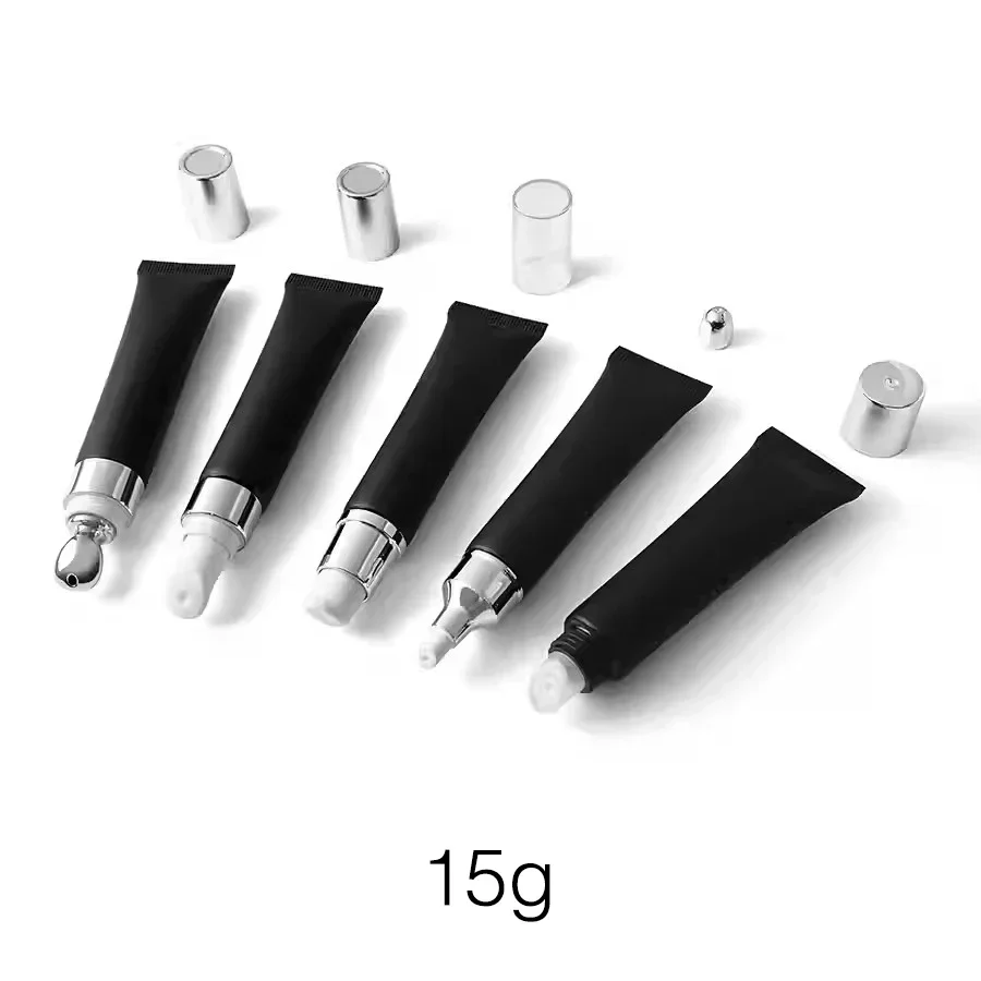 15g Matte Black Cosmetics Squeeze Bottle 15ml Lip Balm Eye Cream Essence Lotion Refillable Container Plastic Soft Tube