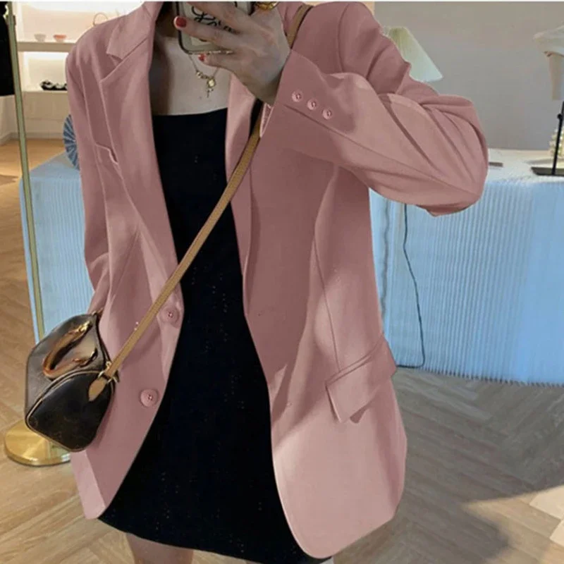 Giacca da donna 2024 autunno versione coreana Blazer rosa sciolto Lady colletto su misura Casual Blazer solidi per le donne