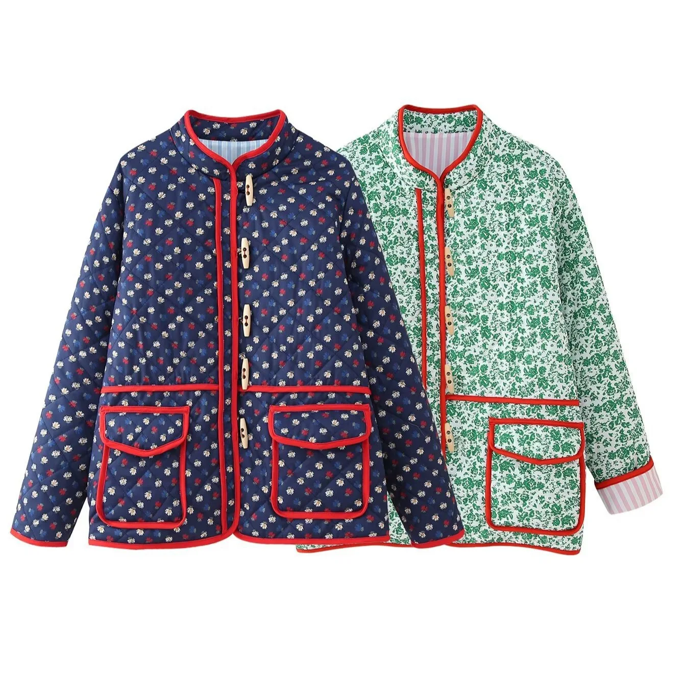 

Женская хлопковая верхняя одежда с цветочным принтом и двойным клапаном, карманные брюки, осень-зима, европейско-американский стиль, оптовая продажа