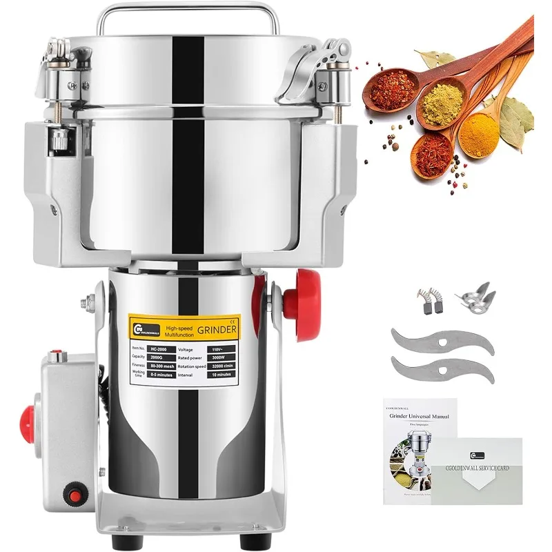 CGOLDENWALL 2500g Commercial Spice Grinder Electric Grain Grinder Mill Grinder Grinding Machine for Various Grains Spice Grain