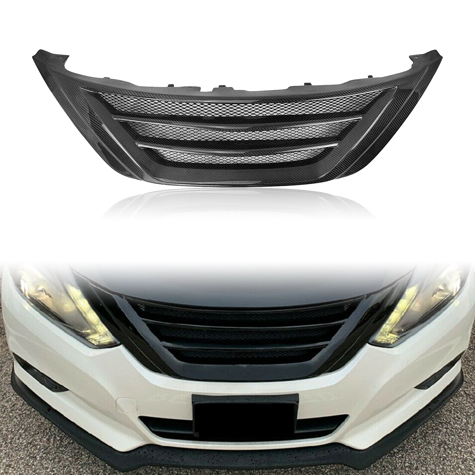 

Racing Grills For Nissan Teana Altima 2016-2018 Front Grille Real Carbon Fiber/Fiberglass Body Kit Upper Bumper Hood Mesh Grid