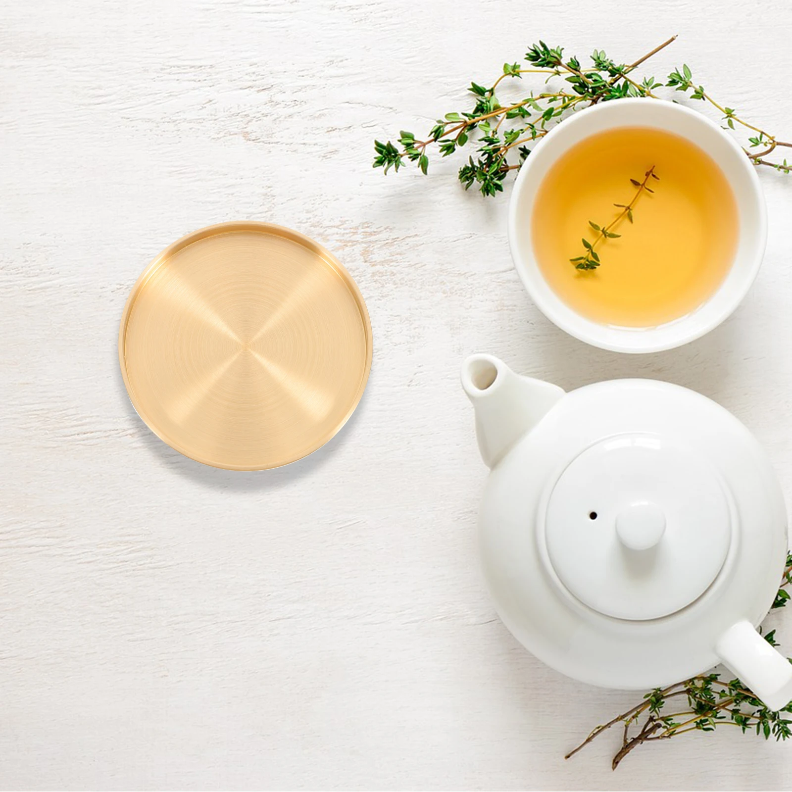 

Brass Cup Coaster Set Non-Slip Round Tea Tray For Hot Drinks Table Mat Coffee Saucer Drink Protector Teaware Accessory Mug