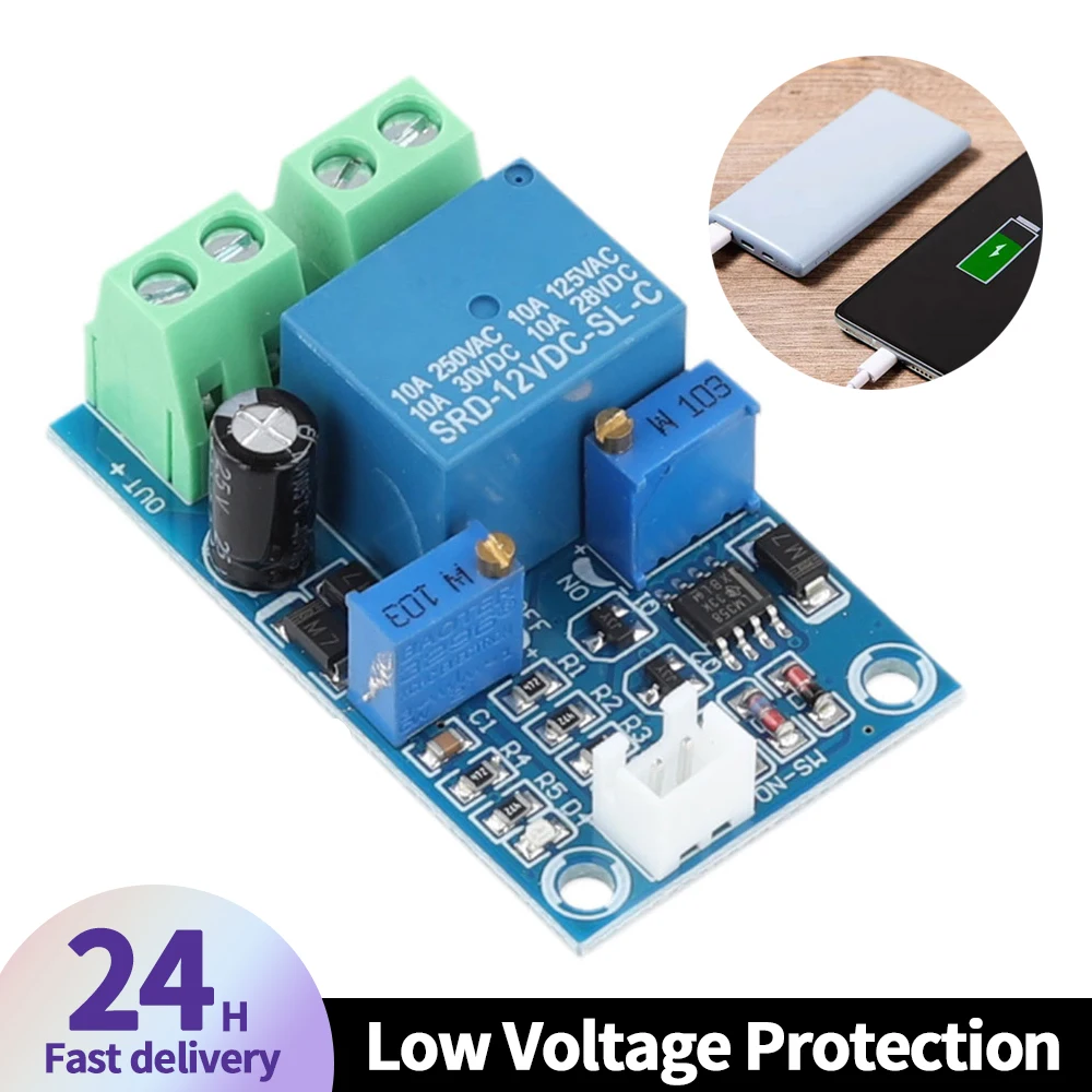 Moduł zabezpieczenie przed zbyt niskim napięciem akumulatora 12V przenośny moduł kontroler ładowania podnapięciowego Mini do rozładowania elektroniki