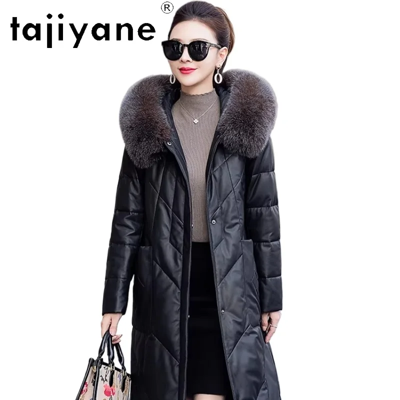 TAJIYANE Sheepskin Puffer Jackets Women Fox Fur Collar 90% White Goose Down Coat Long Real Leather Jacket 2026 Winter Clothes 자켓