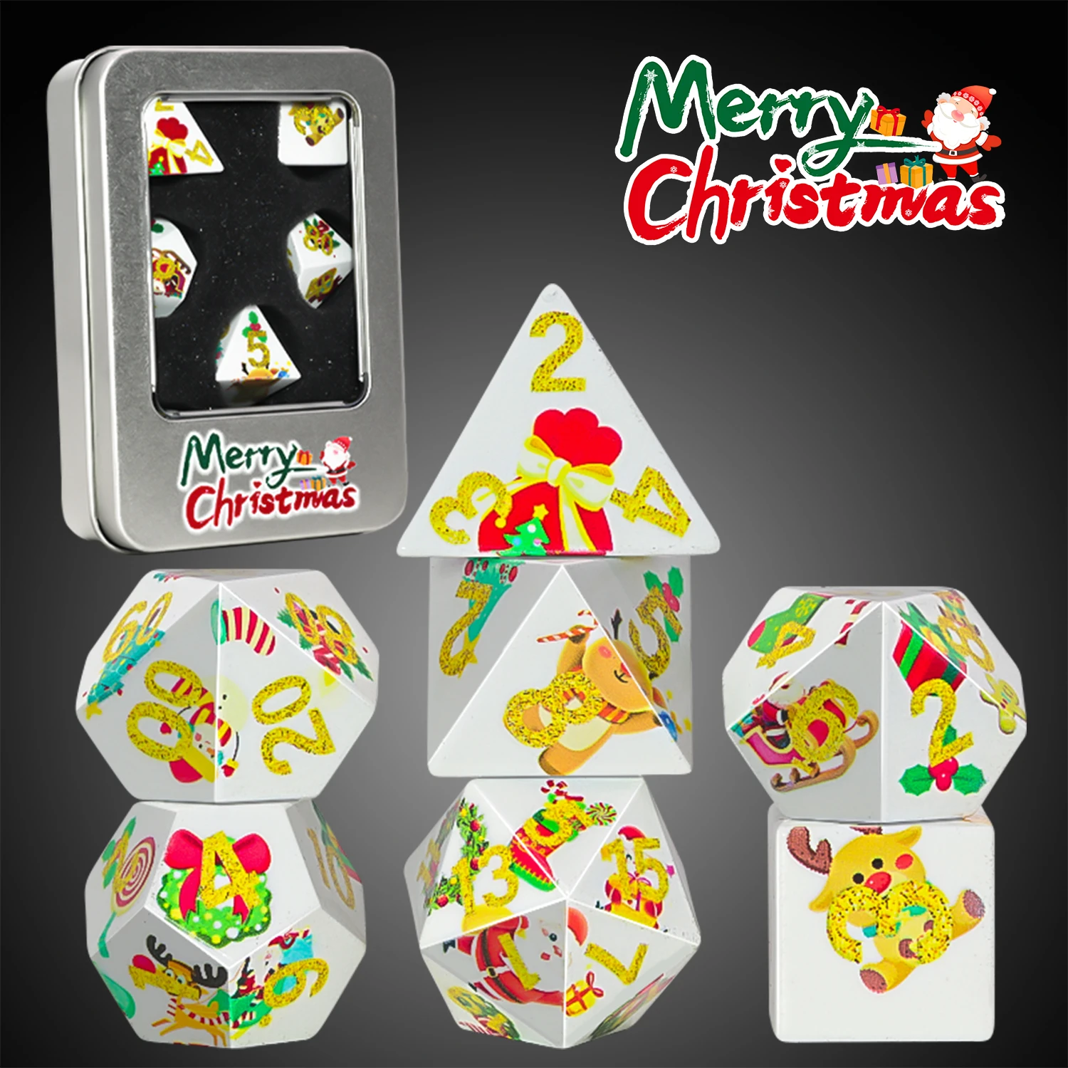 

Набор кубиков для настольных игр с рождественской тематикой, белый, в подарочной коробке, 7 штук, для праздничных вечеринок и ролевых игр