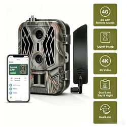 4K 4G Live Show Night Vision Dual Lens Hunting Trail Camera Built-in SIM Card 120MP 8000mAh Lithium Battery IP65 Waterproof Cell
