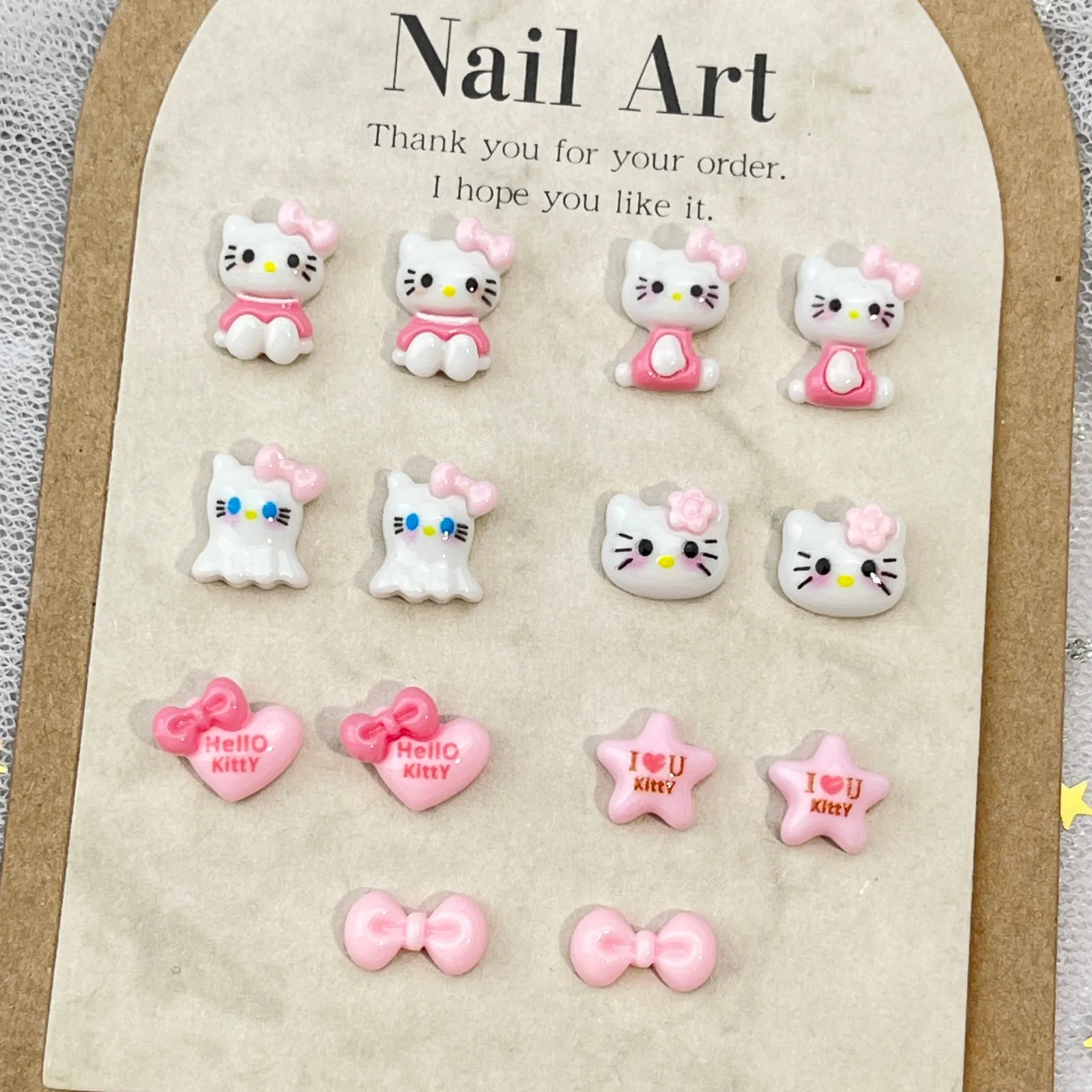 20Pcs Cute 3D Hello Kitty Nail Art Decorations in Pink DIY Nail Art Charm