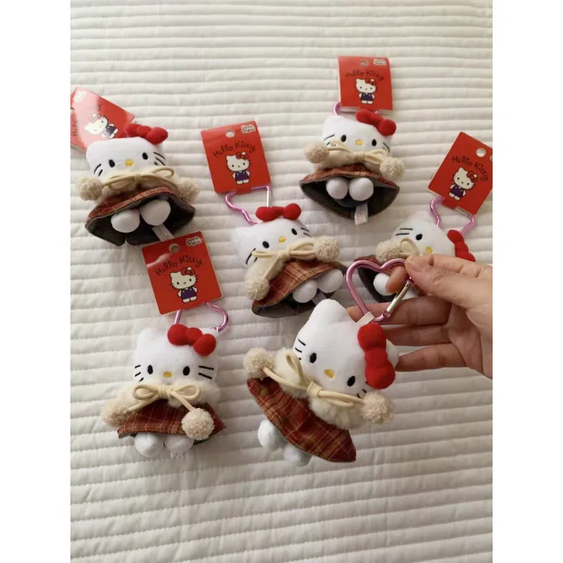 Sanrio Hello Kitty Plush Grid Cloak Pendant Pencil Case Notebook Decoration Glasses Case Makeup Bag Accessories Halloween Gift