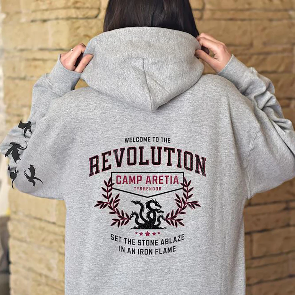 Iron Flame Revolution Hoodie with Sleeve Dragons Fourth Wing Sweatshirt Dragon Rider Basgiath War College Hoodies Fans Merch Top