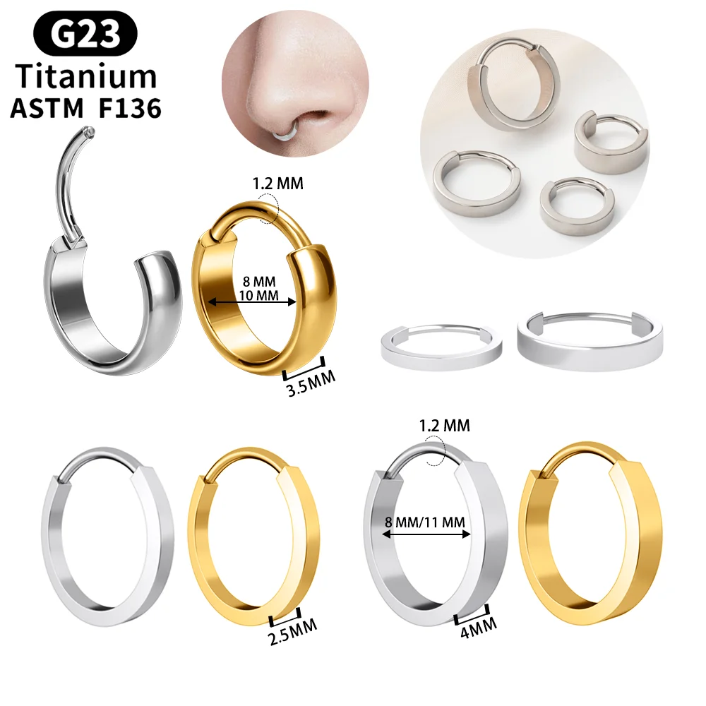 

New ASTM G23 Titanium Piercing Widebrimed Septum Hoop Nose Ring Hinged Cartilage Clicker Ear Tragus Helix Earrings Body Jewelry