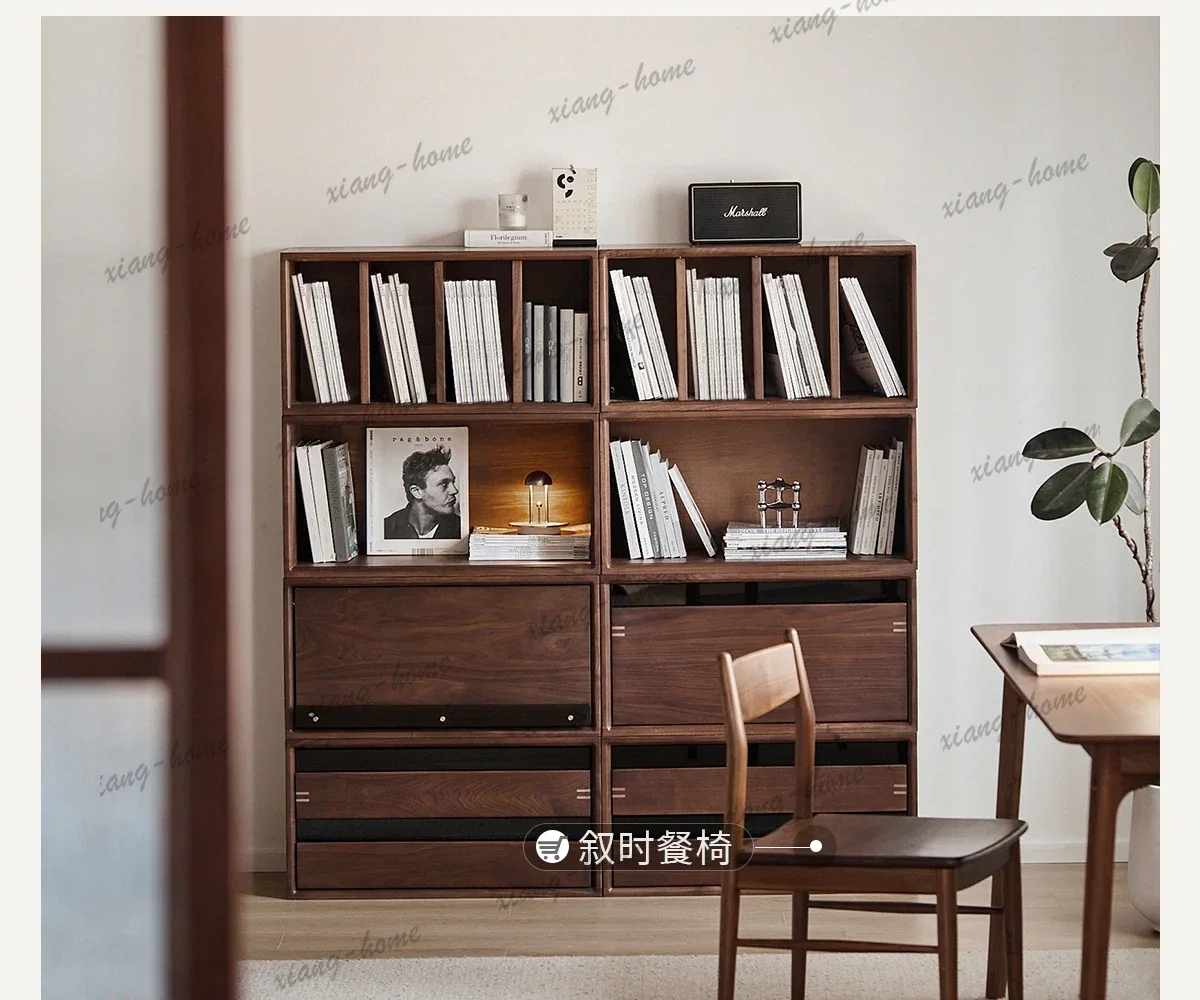PG   solid wood bookcase free combination cabinet Nordic TV cabinet storage floor module cabinet