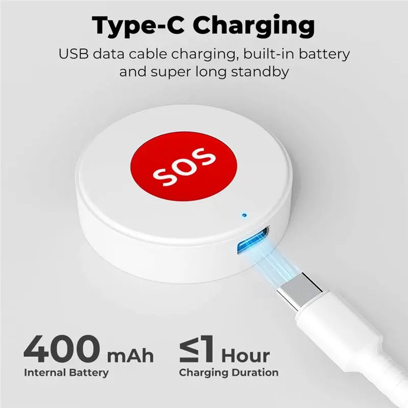 FFYY-Tuya Wifi SOS Panic Button For Elderly& Kids Smart Life APP Notifications One Key Alert Wall Sticky Stickers/Neck Strap Des