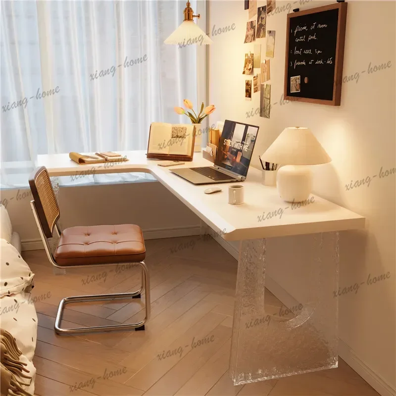 YJ Italian Minimalist Acrylic Corner Desk Nordic Creative L-Shaped Study Desks Designer Bedroom Furniture Zwevend Bureau FYFD