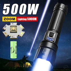 Powerful 500W Led Flashlight Telescopic Zoom 5000 Meters Rechargeable Flashlight Waterproof Torch Tactical Lantern As Power Bank