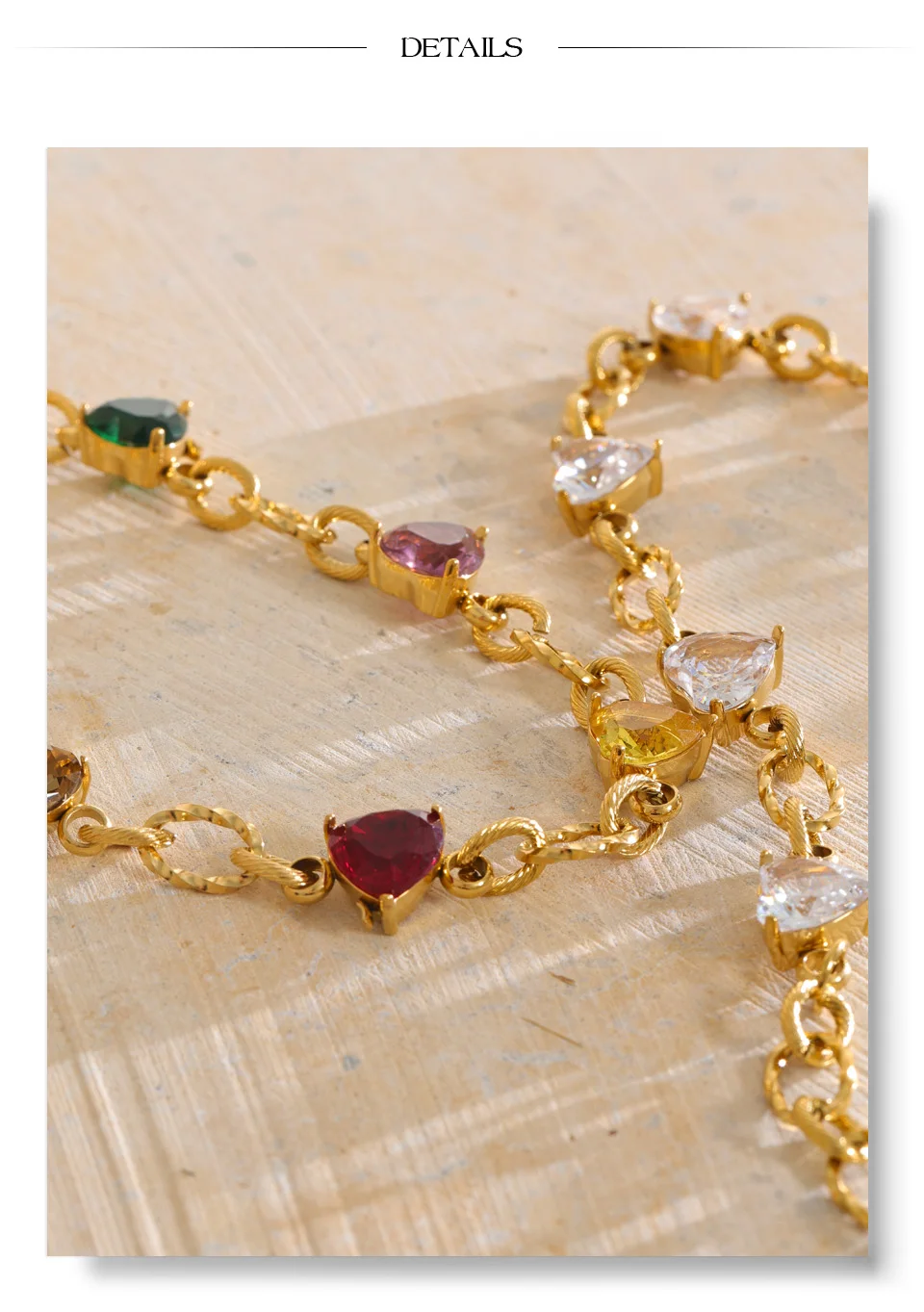 Yhpup Edelstahl-Halskette mit bunten Zirkonia-Herzen, hochwertige, zarte Neuheiten, Fantasy-Schmuck, Geschenk – Detail 7