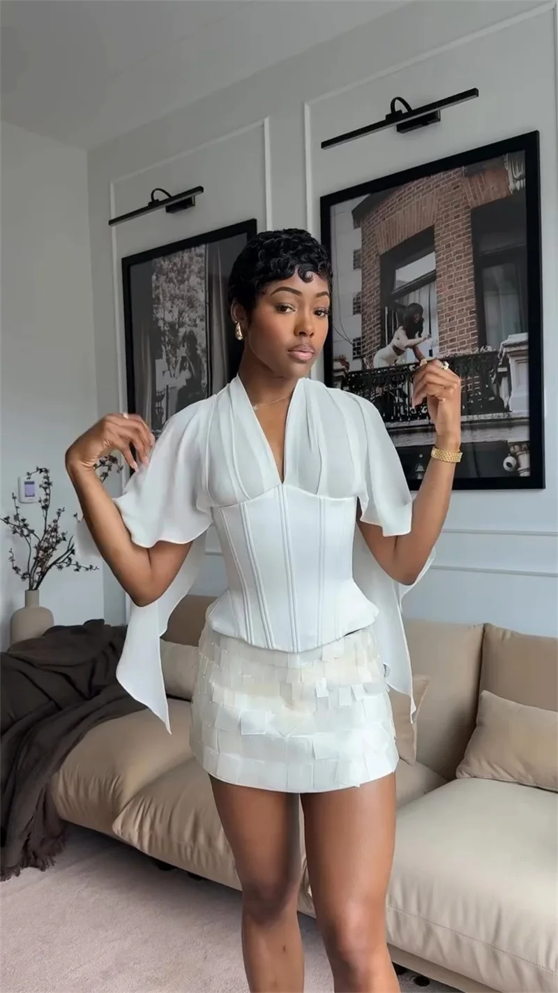 White Women Suit 1 Pcs Blazer Corset Shirt Sexy V Neck Lace Up Back Formal Wedding Guest Jacket Autumn Banquet Bridal Coat