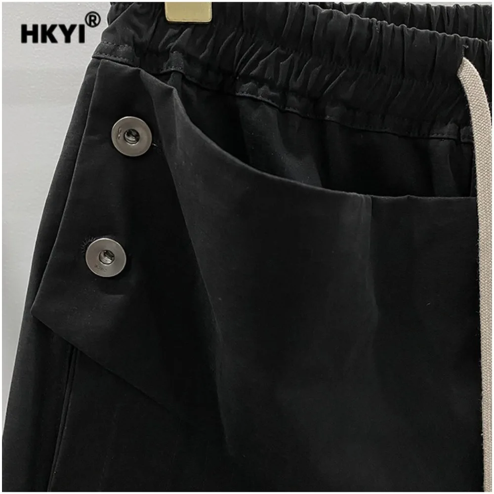 HKYI Men's Classic diagonal mid-thigh shorts mid length shorts, British dark hanging shorts pants