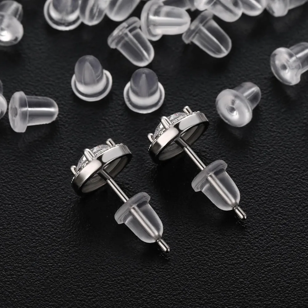 50/100/300pcs Transparent Silicone Ear Plugs DIY Ear Studs Sports Anti Metal Allergy Sleeves