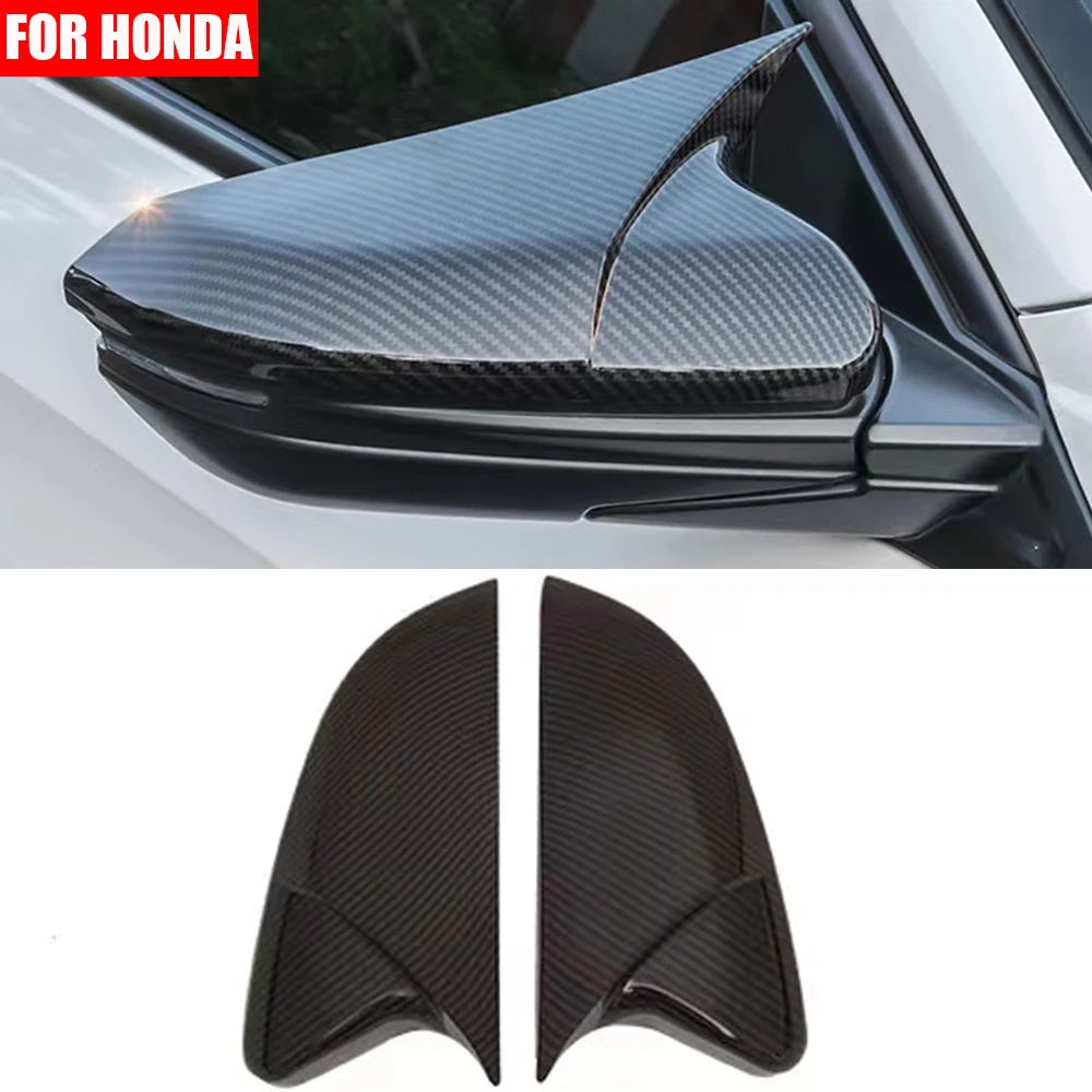 

For Honda Civic 10th 2016-2020 Car Rearview Side Mirror Cover Wing Cap Sticker Door Rear View Case Trim Carbon Fiber Look Black