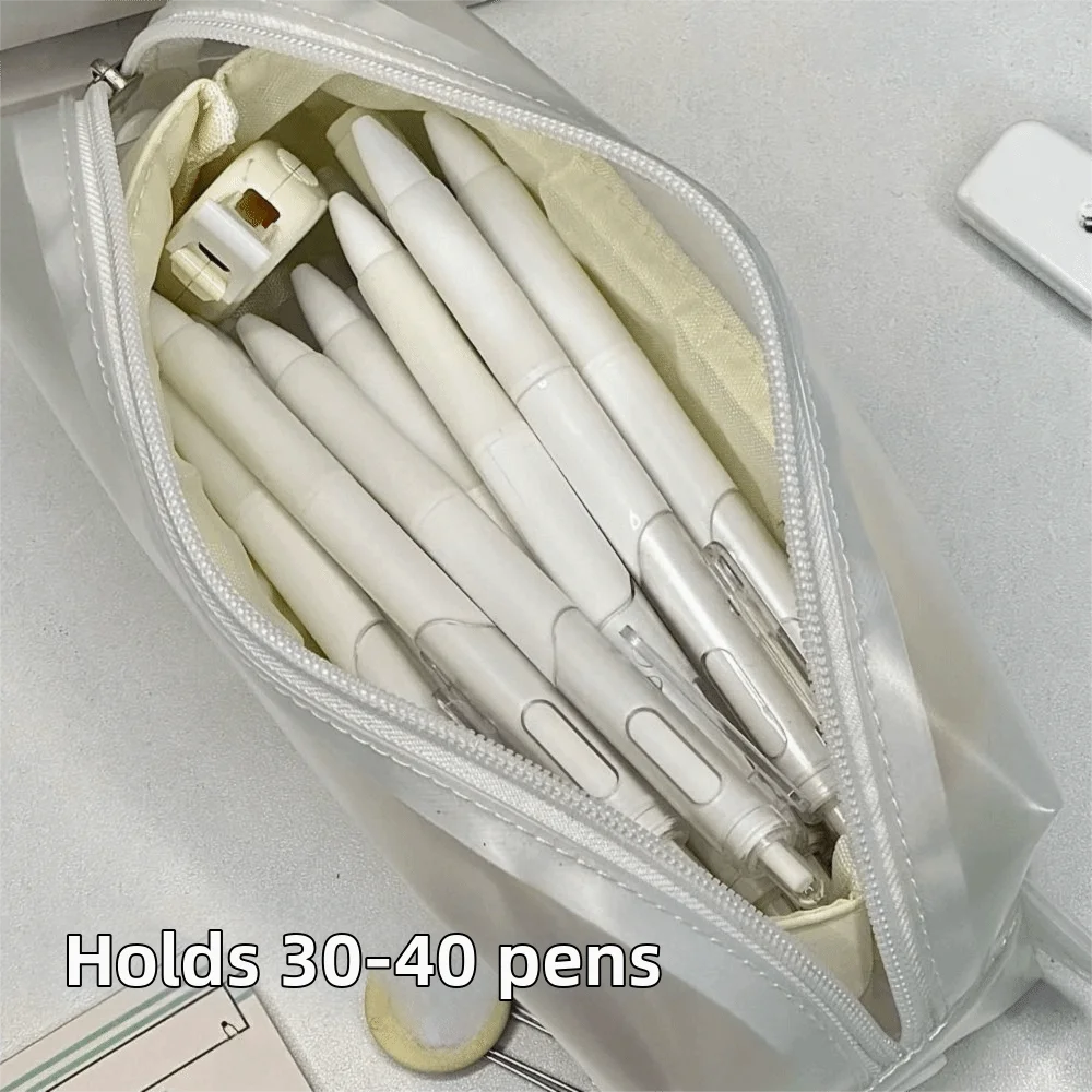 INS Sea Salt Cheese Pen Bag Large Capacity Removable Stationery Bag Translucent Portable Pencil Case Students Use