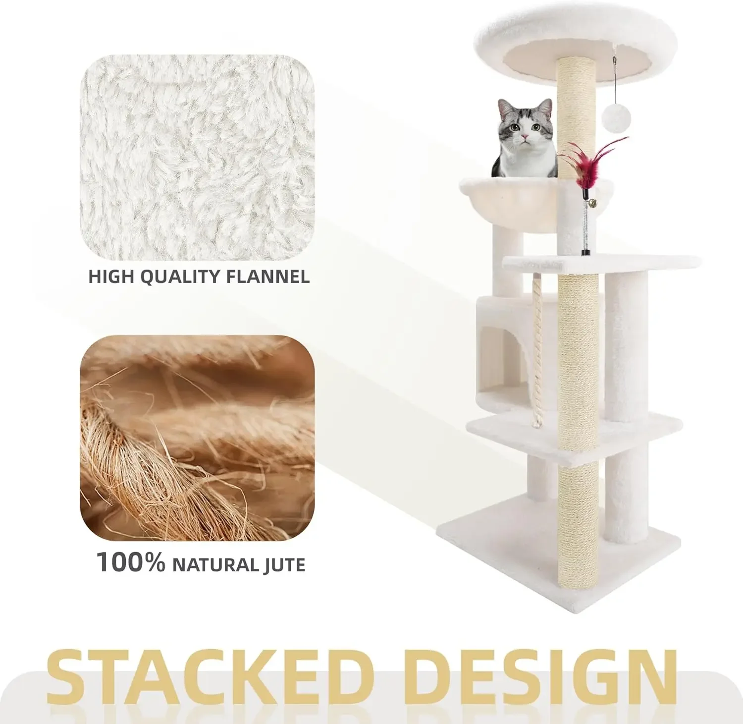 42.5'' Cat Tree for Indor Cats, Multifunctional Cat Tower with Cozy Condo, Perches, Scratching Posts and Hammock, Beige