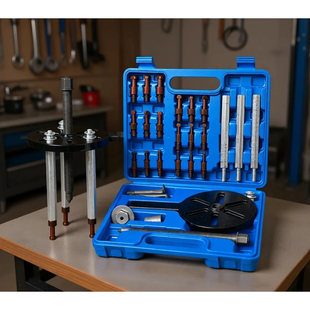 

21 in 1 Three Jaw Bearing Puller Set with Curved Hook Steel Collet and Heavy Duty Storage Case