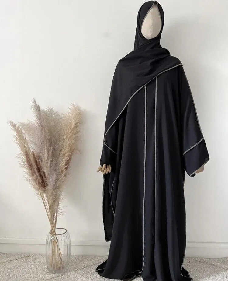 Muslim Open Abaya for Women, Dubai Luxury Dress, 3 Piece Sets, Turkey Cardigan, Kaftan with Belt, Islamic Kaftan,Prayer Clothing