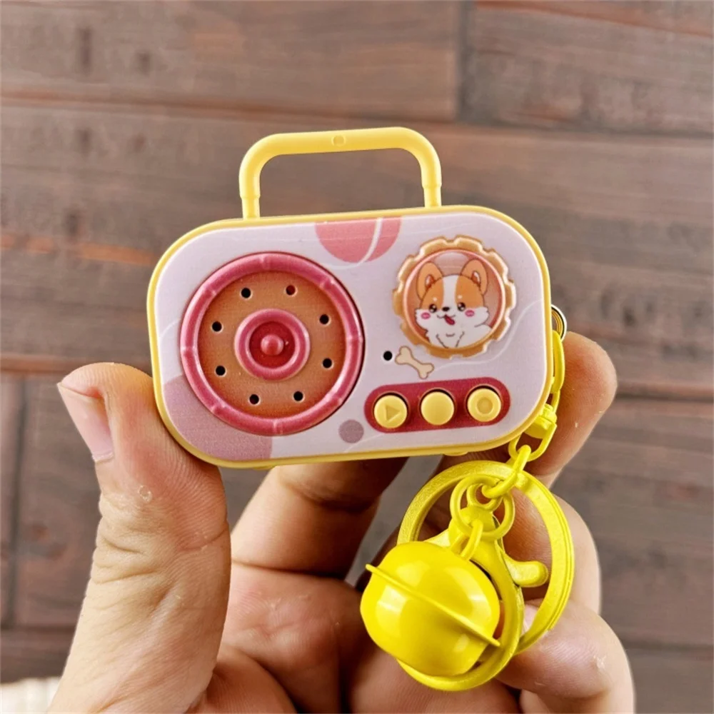 Mini Vintage Recorder Keychain Cute Cartoon Animal Music Player Tape-shaped Bag Pendant Car Key Ring Machine Gifts Radio Toy view 4