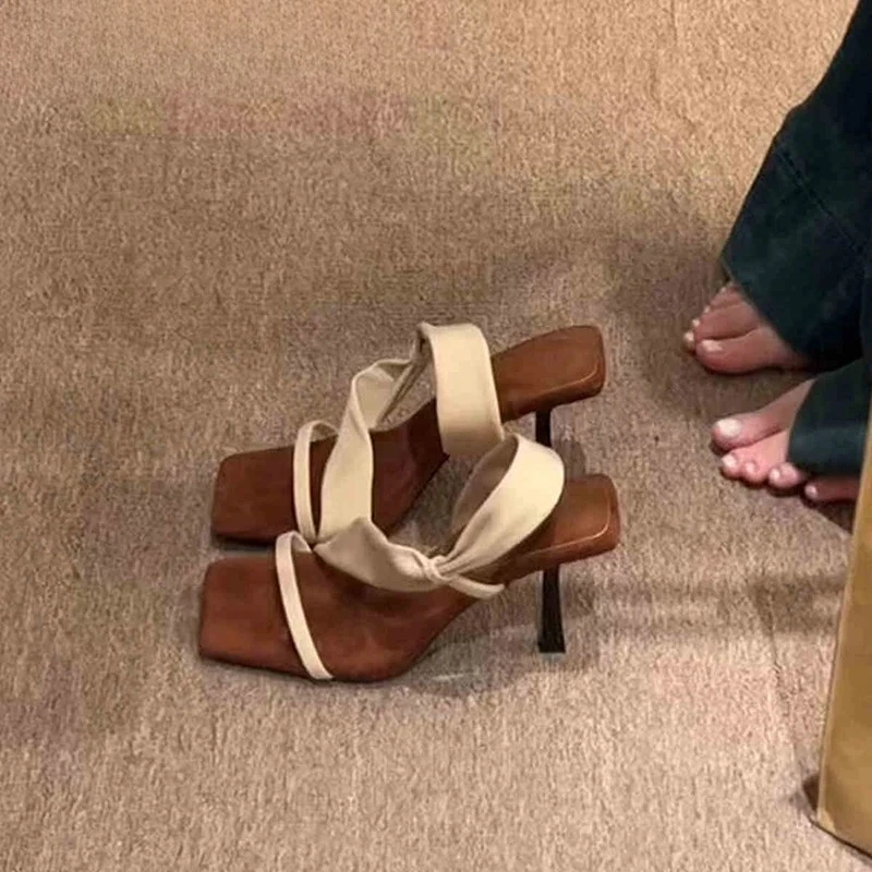 

Luxury Designer Summer Women Sandals Fashion Square Toe High Heel Party Dress Shoes Zapatos De Mujer
