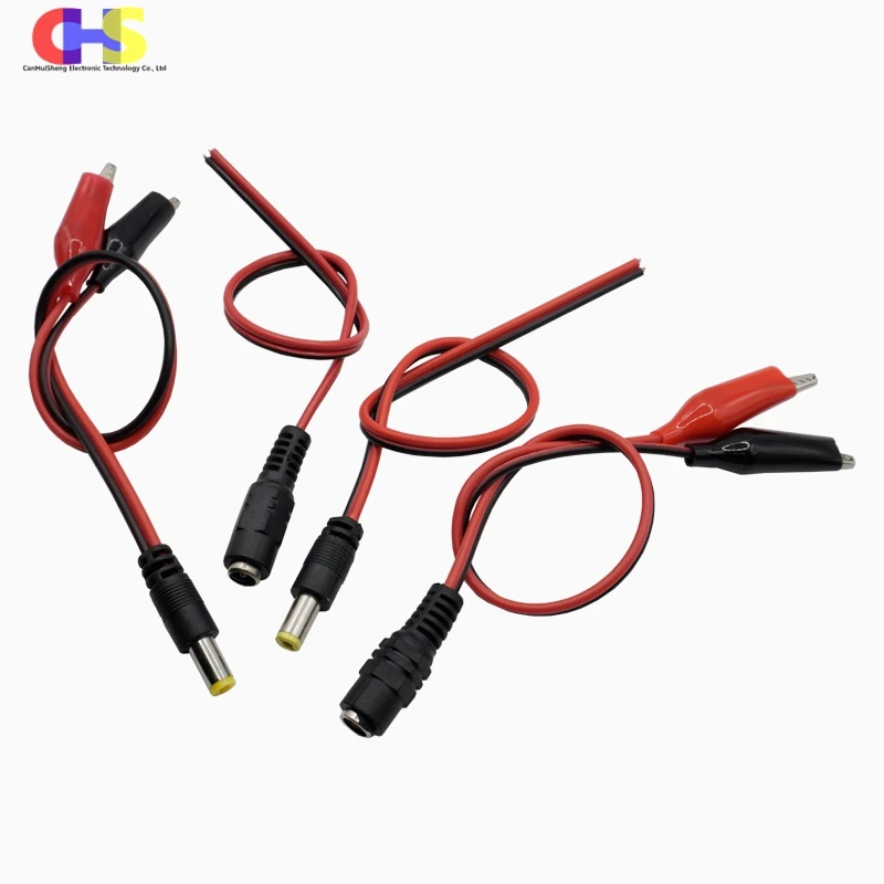 2pcs DC 5.5*2.1mm Male Female Jack Connector 12V Power Cable To 2 Alligator Clip Connected Voltage Wire For CCTV Camera Adapter