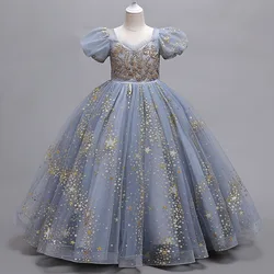 New Princess Girls Sequin Beaded Embroidery Christmas Brithday Party Dress Children Kids Ball Gown Elegant Dresses Clothing