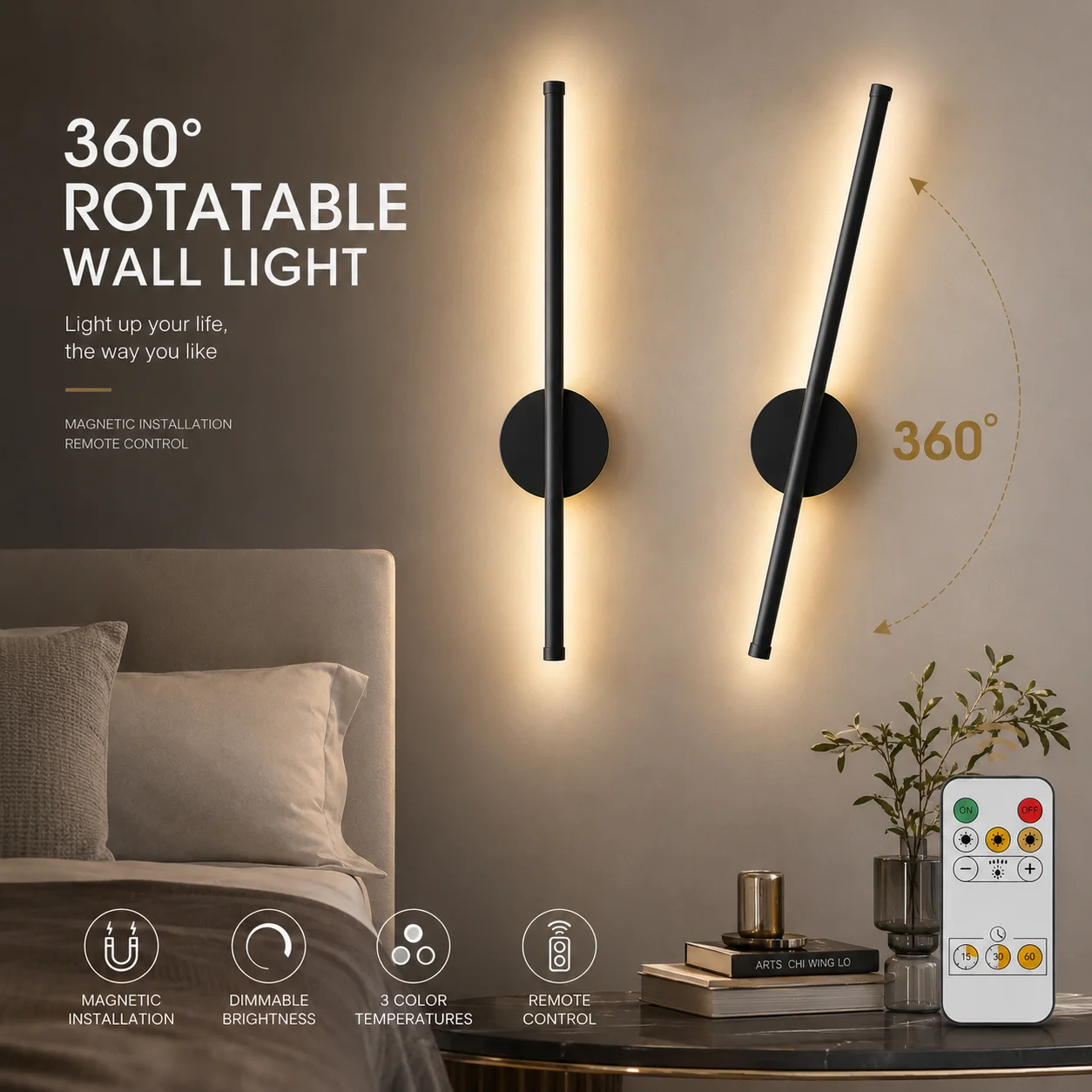 Magnetic Rechargeable LED Wall Lamp 50 1/2Pack for Living Room Bedroom Hallway Study Stairwell Cloakroom - Wiring-Free Lighting