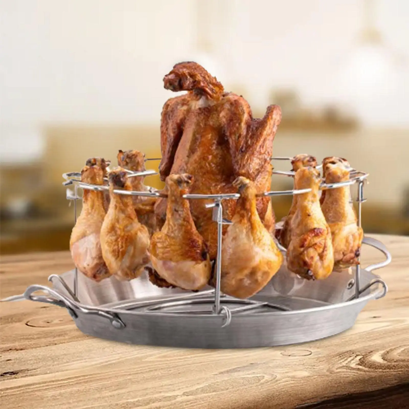 Chicken Leg Rack for Grill with Drip Tray Stainless Steel BBQ Chicken Wing Rack for Indoor Kitchen Outdoor Cooking Tool BBQ