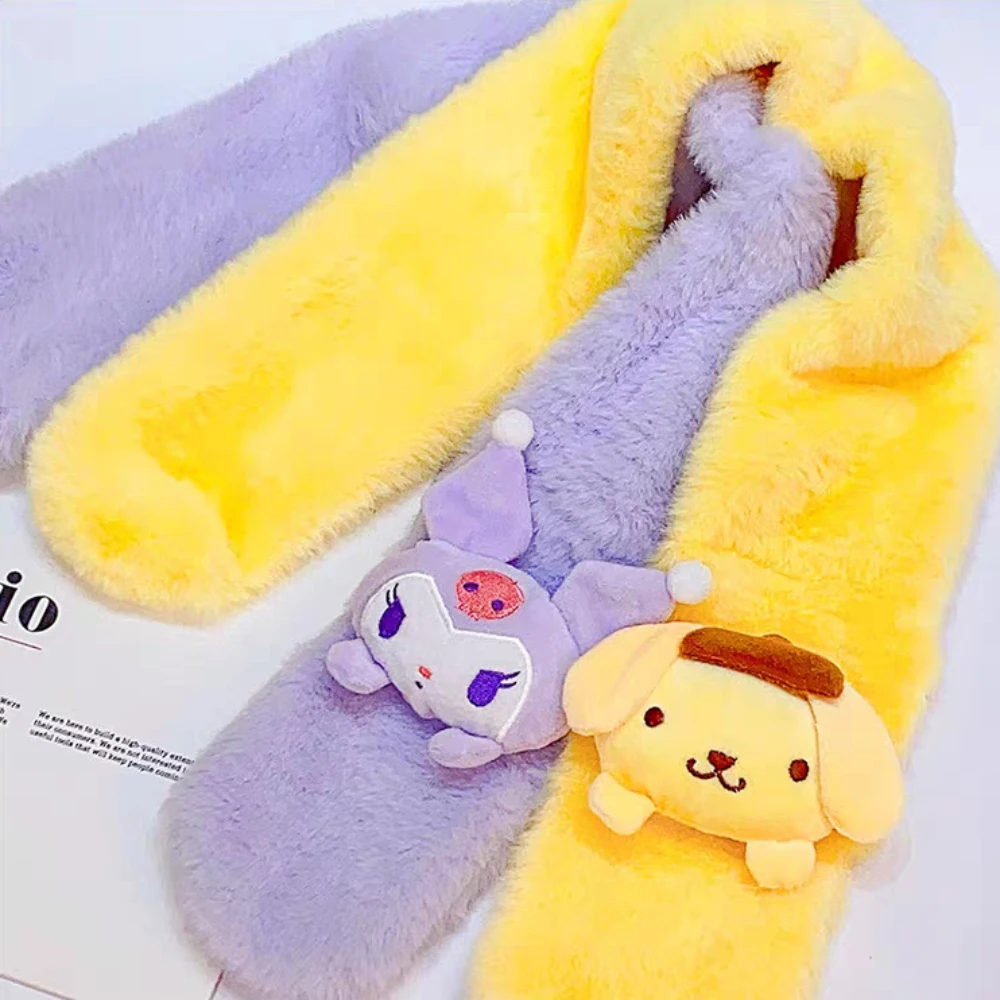 سانريو ميلودي كورومي شالات قطيفة كارتون سينامورول بومبوبورين Kawaii طالب وشاح ناعم دافئ وسميك فتاة هدايا عيد الميلاد