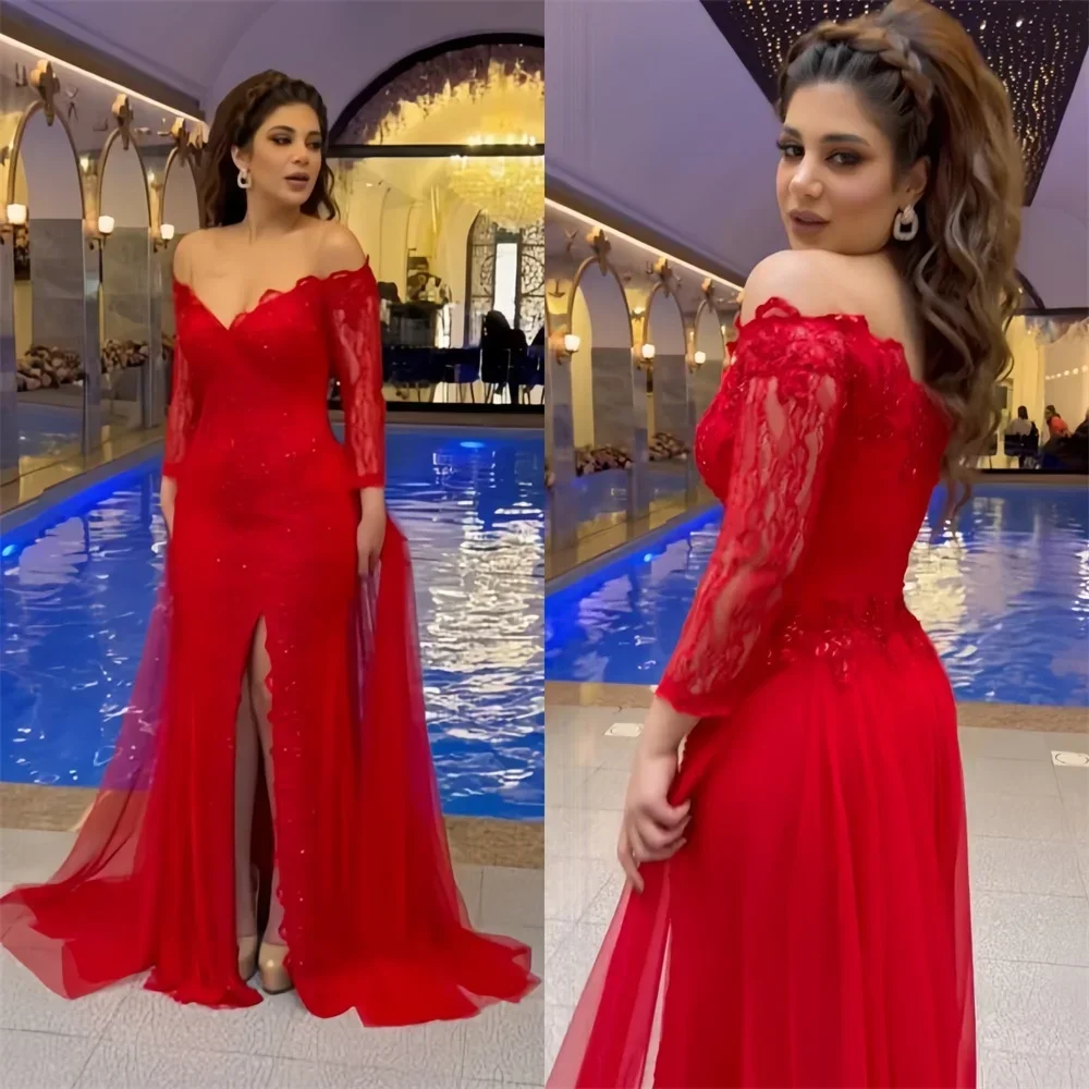 

Customized Prom Dress Formal Dearin Off-the-shoulder A-line Floor Length Open Back Skirts Draped Tulle Lace Bespoke Occasion Dre