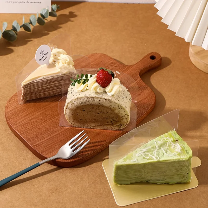 100pcs Plastic Mousse Cake Slices Holder Rim Packaging Swiss roll Cake Pad Transparent PVC Box DIY Baking Supplies